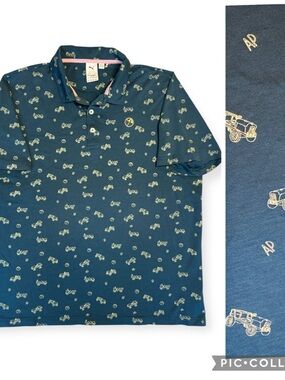 Puma x Arnold Palmer Colab Teal Polo with Light Yellow Vintage Car Print sz XL